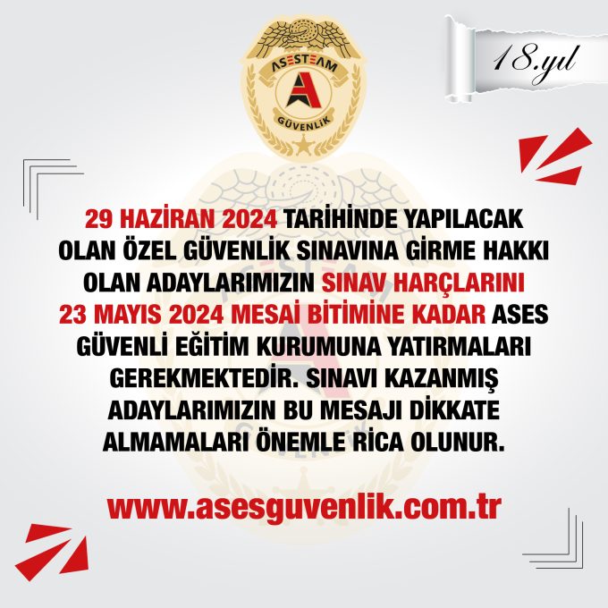 29 Hazi̇ran 2024 Tari̇hi̇nde Yapılacak Olan Özel Güvenli̇k Sınavı Hakkında 29 Hazi̇ran 2024 Tari̇hi̇nde Yapılacak Olan Özel Güvenli̇k Sınavı Hakkında